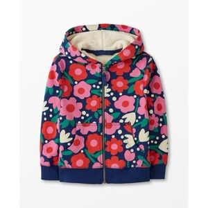 Hanna Andersson Navy Blue Red & Pink Floral Print Shearling Lined Hoodie 6/7